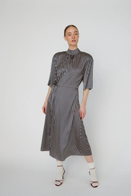 Striped Silk Midi Dress